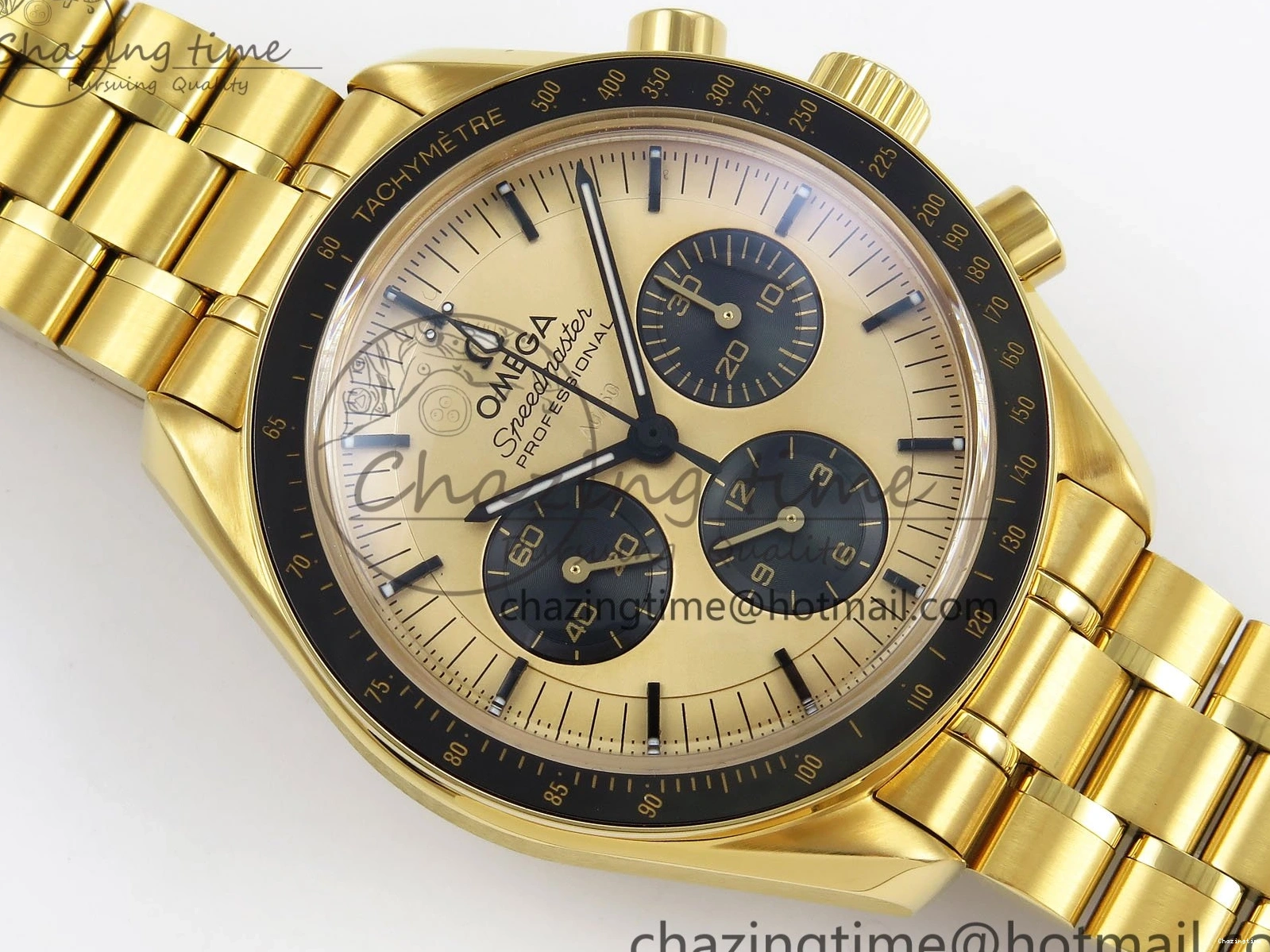 0204 Speedmaster YG RMF Best Edition YG Black Dial on YG Bracelet Lemania HW Durable 7725